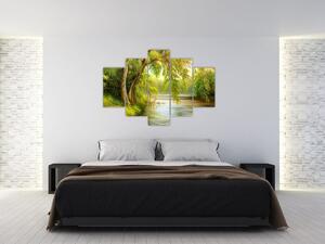Kép - fűzfa a tó mellett, olajfestmény (150x105 cm)