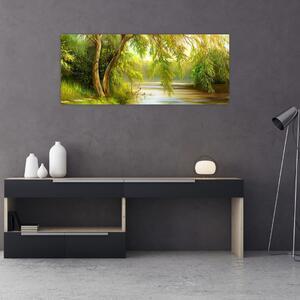Kép - fűzfa a tó mellett, olajfestmény (120x50 cm)