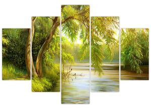 Kép - fűzfa a tó mellett, olajfestmény (150x105 cm)