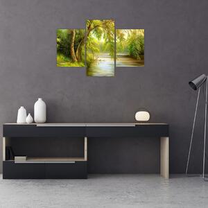 Kép - fűzfa a tó mellett, olajfestmény (90x60 cm)