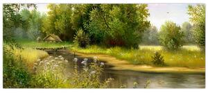 Kép - folyó az erdőnél, olajfestmény (120x50 cm)