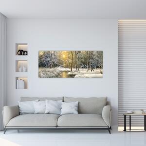 Kép - házikó az erdőben, olajfestmény (120x50 cm)