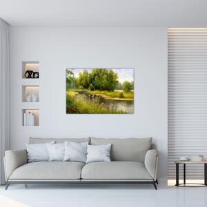 Kép - folyó az erdőnél, olajfestmény (90x60 cm)