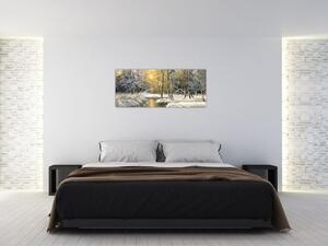 Kép - házikó az erdőben, olajfestmény (120x50 cm)