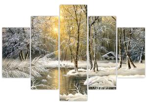 Kép - házikó az erdőben, olajfestmény (150x105 cm)