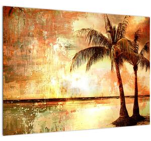 Kép - pálmafák a tengerparton (üvegen) (70x50 cm)