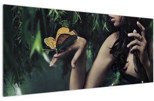 Egy bájos nő képe pillangóval (120x50 cm)