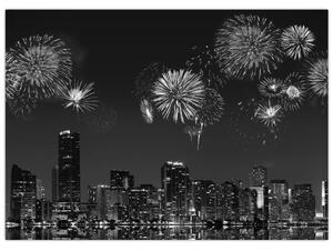 Kép - tűzijáték Miamiban, fekete és fehér (70x50 cm)