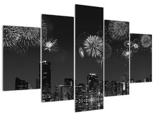 Kép - tűzijáték Miamiban, fekete és fehér (150x105 cm)