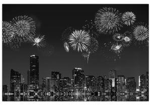 Kép - tűzijáték Miamiban, fekete és fehér (90x60 cm)