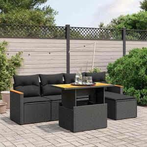 Polyrattan Kerti Ülőgarnitúra - 6 részes - Fekete