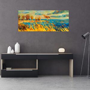 Kép - naplemente a tó felett, akril festmény (120x50 cm)