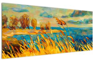 Kép - naplemente a tó felett, akril festmény (120x50 cm)