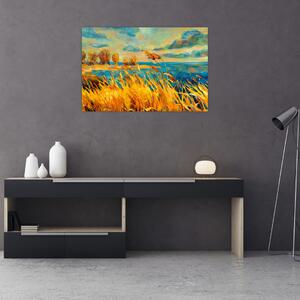 Kép - naplemente a tó felett, akril festmény (90x60 cm)