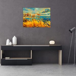 Kép - naplemente a tó felett, akril festmény (70x50 cm)