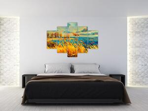Kép - naplemente a tó felett, akril festmény (150x105 cm)