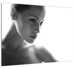 Kép - fekete-fehér portré egy nőről (üvegen) (70x50 cm)