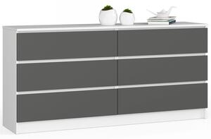 Komód K160 6SZ – fehér/grafit