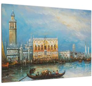Kép - gondola Velencén áthaladva, olajfestmény (üvegen) (70x50 cm)