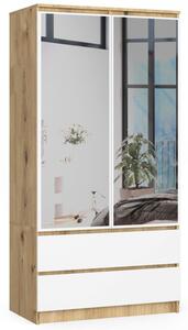 S90 2D2SZ gardróbszekrény tükörrel – artisan tölgy/fehér