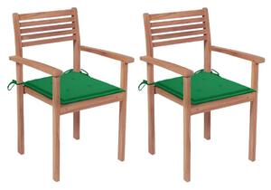 2 db tömör tíkfa kerti szék zöld párnákkal