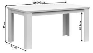 KONDELA Szétnyitható étkezőasztal, fehér, 160-200x91 cm, ARYAN