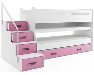 Gyermek emeletes ágy kihúzható ággyal MAX I 80x200 cm - fehér Rózsaszín