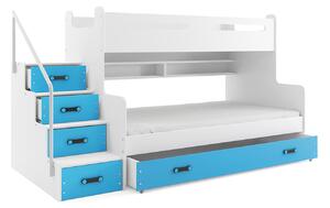 Gyermek emeletes ágy MAX III tárolóhellyel 80x200 cm - fehér Kék