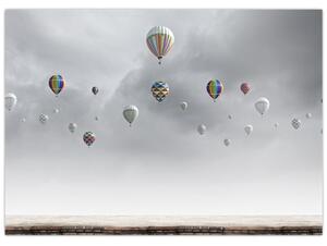 Kép - léggömbök egy téglafal felett (70x50 cm)