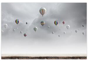 Kép - léggömbök egy téglafal felett (90x60 cm)