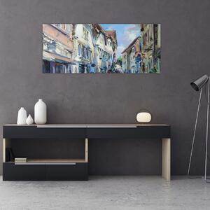 Kép - régi város sikátora, akril festmény (120x50 cm)