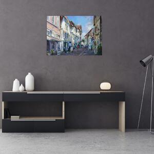 Kép - régi város sikátora, akril festmény (üvegen) (70x50 cm)