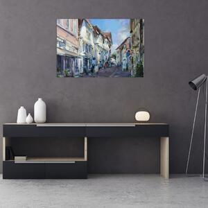 Kép - régi város sikátora, akril festmény (90x60 cm)
