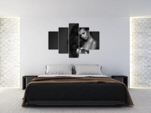 Kép - fekete, fehér, portré, közül, csábító, nő (150x105 cm)