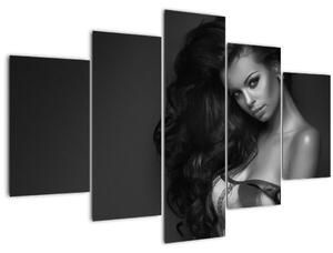 Kép - fekete, fehér, portré, közül, csábító, nő (150x105 cm)