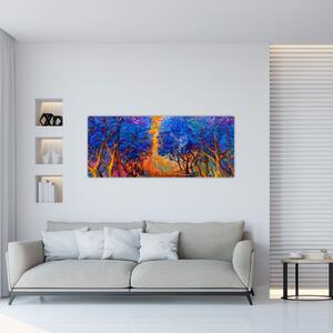 Kép - őszi fa koronák, modern impresszionizmus (120x50 cm)