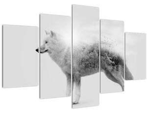 Kép - Vad tájat tükröző sarkvidéki farkas, fekete-fehér (150x105 cm)