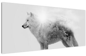Kép - Vad tájat tükröző sarkvidéki farkas, fekete-fehér (120x50 cm)