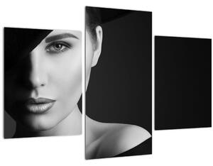 Kép - fekete-fehér portré egy kalapos nőről (90x60 cm)