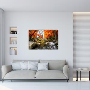Kép - vízesések a narancssárga erdőben (90x60 cm)
