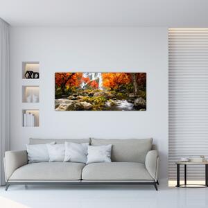 Kép - vízesések a narancssárga erdőben (120x50 cm)