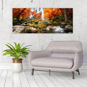 Kép - vízesések a narancssárga erdőben (120x50 cm)