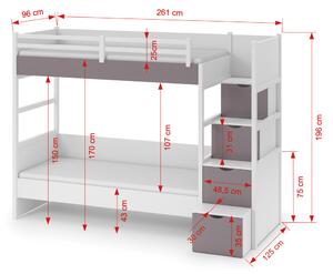 ENZO bútorlappal kombinált tömör fa emeletes gyerekágy tárolóval200x90cm