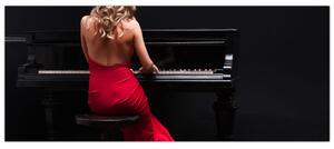 Egy zongorán játszó nő képe (120x50 cm)