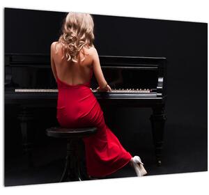 Egy zongorán játszó nő képe (üvegen) (70x50 cm)