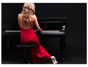 Egy zongorán játszó nő képe (70x50 cm)