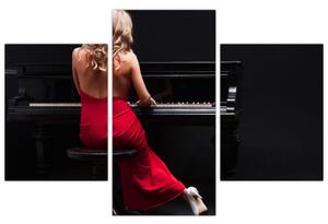 Egy zongorán játszó nő képe (90x60 cm)