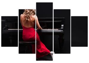 Egy zongorán játszó nő képe (150x105 cm)