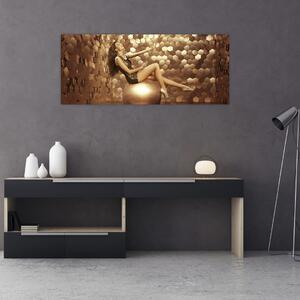 Egy nő képe egy arany szobában (120x50 cm)
