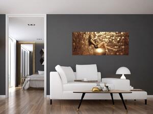 Egy nő képe egy arany szobában (120x50 cm)